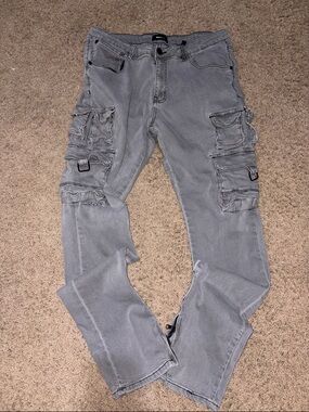 Fashion Nova Men's Gray Cargo Pants with Utility Pockets